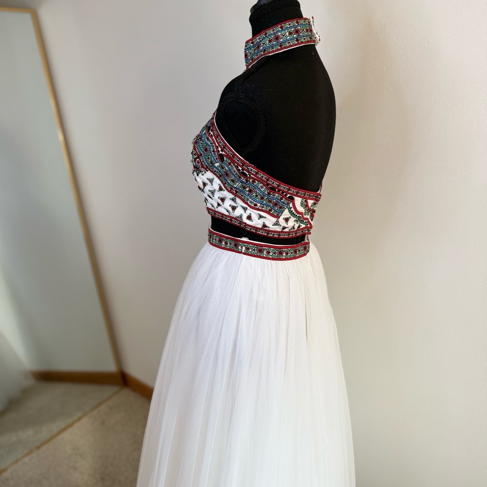 Sherri Hill 72171 Beaded Halter Ball Gown Prom Dress White Size 4 - Picture 12 of 15